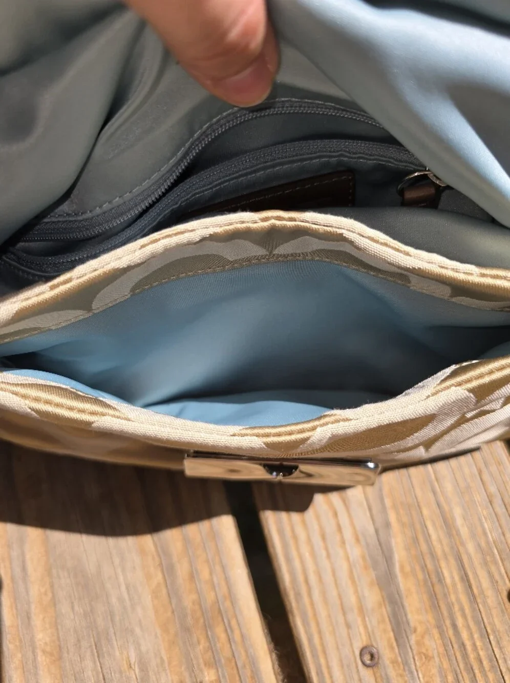 Coach Beige Signature C Logo Shoulder Bag